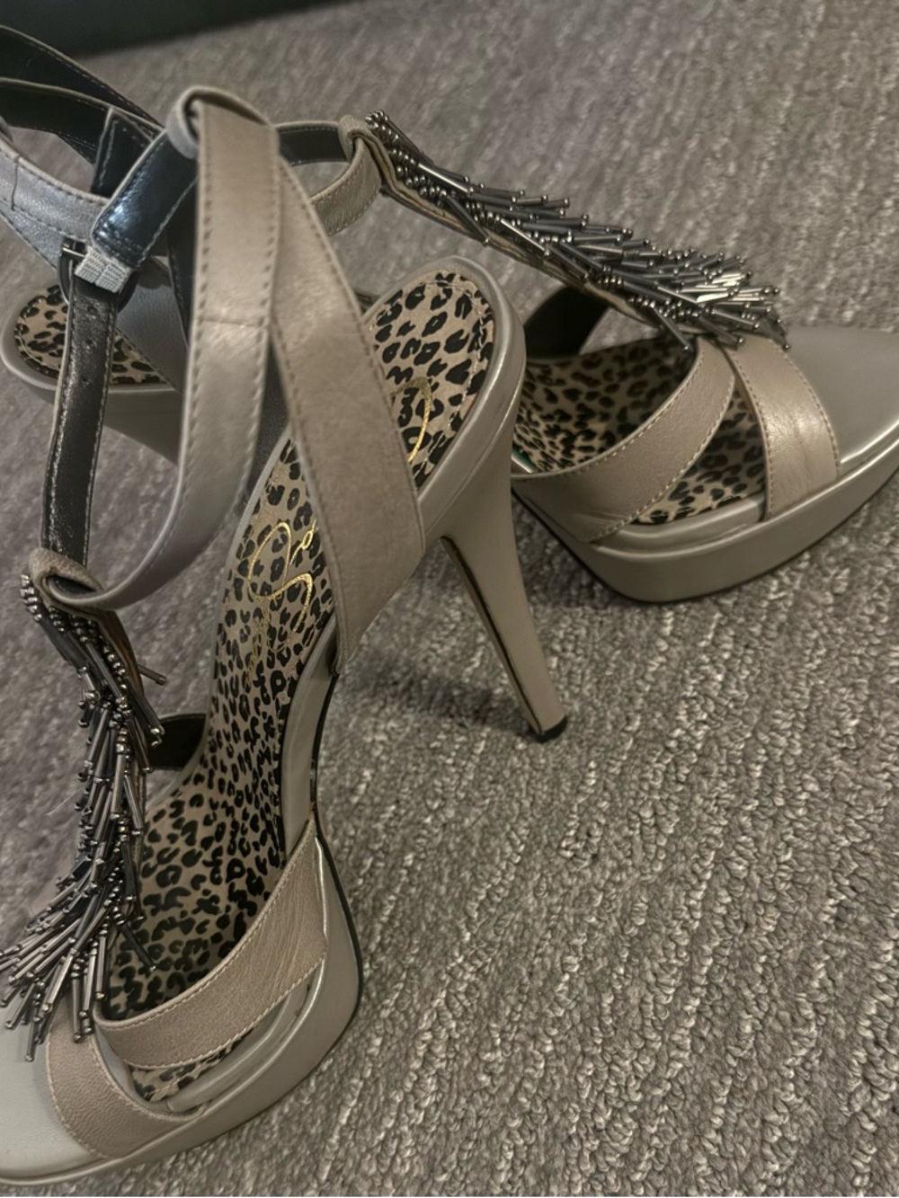 Jessica Simpson Champagne Metallic Strappy High Heel Sandals - Picture 5 of 9